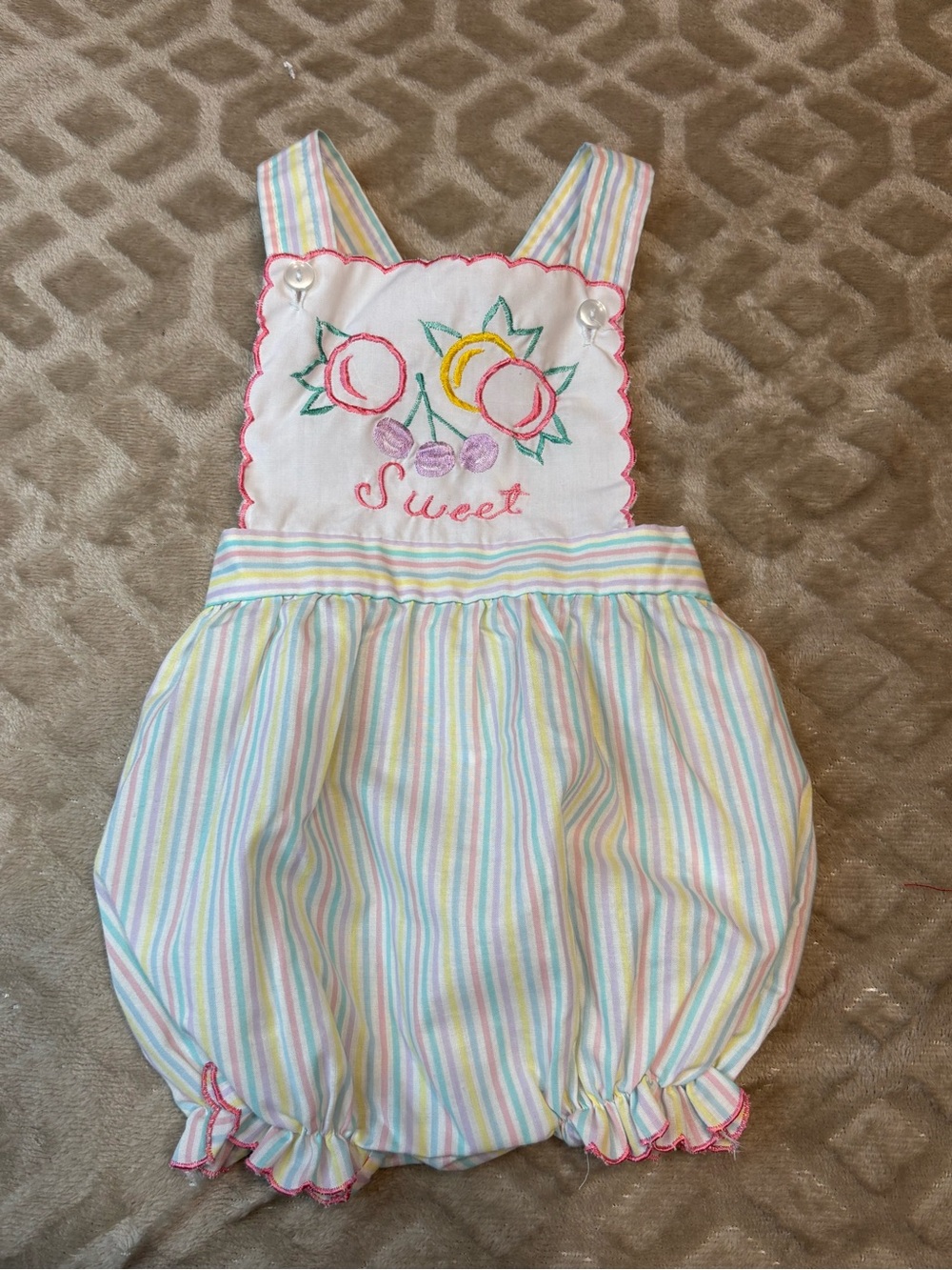 Vintage Cradle Togs Bubble Romper 12M Pastel Rainbow Stripe Embroidered 80s 90s